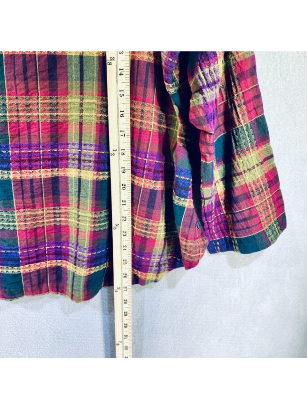 Habitat Top Womens M Multicolor Cotton Blend Plaid Blouse Sustainable Boho - Picture 10 of 12